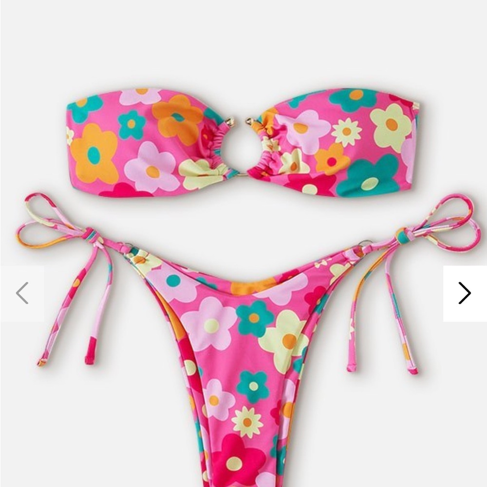 SHEIN Pink Floral String Bikini